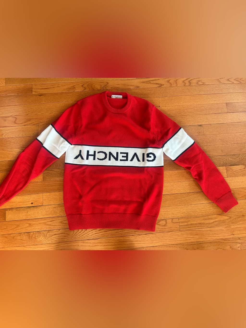 Givenchy Red Crewneck Sweater With White Logo Band